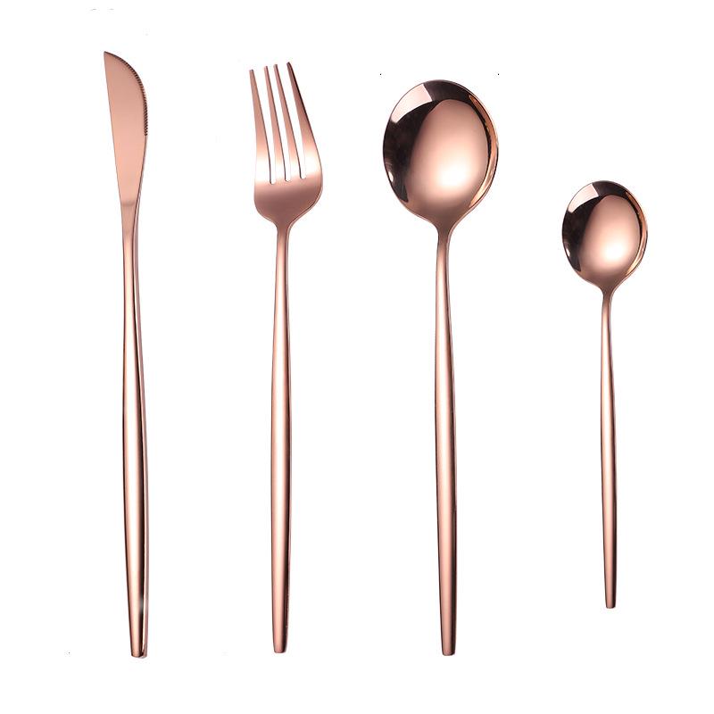Portugal Gold Stainless Steel Cutlery Set: Four-Piece Knife, Fork, and Spoon Set for Steaks.