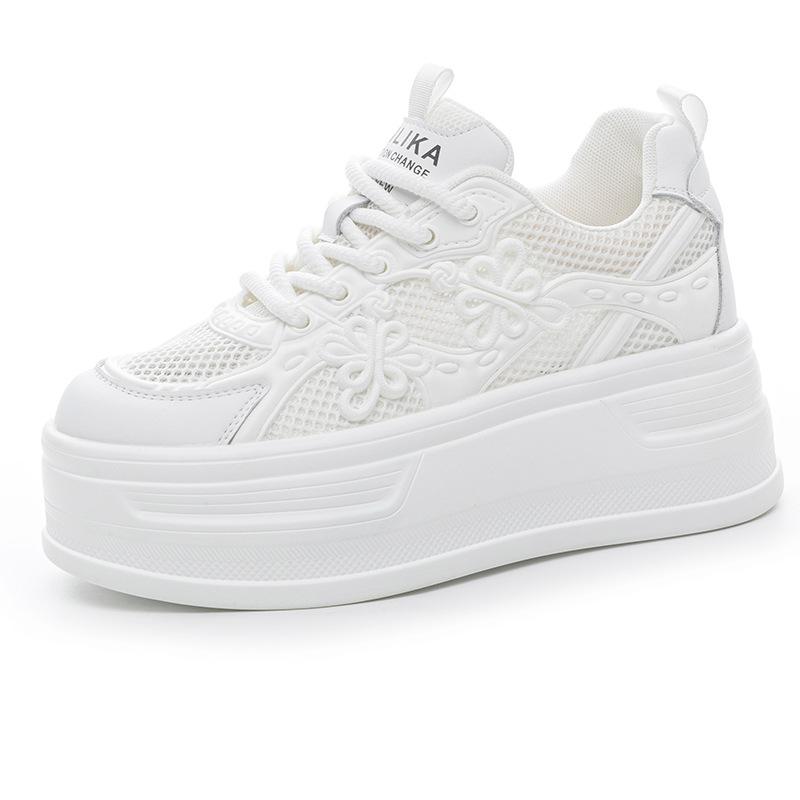 

High white shoes women s small size lace-up inner height increase casual new thick-soled wedge heel leather small wedge heel 34 белый
