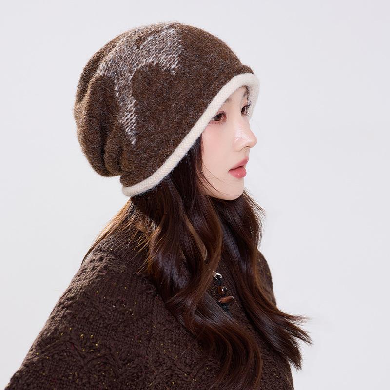 Lazy wind stack hat versatile warm face small hat women's ins wind contrasting color wool knitted hat