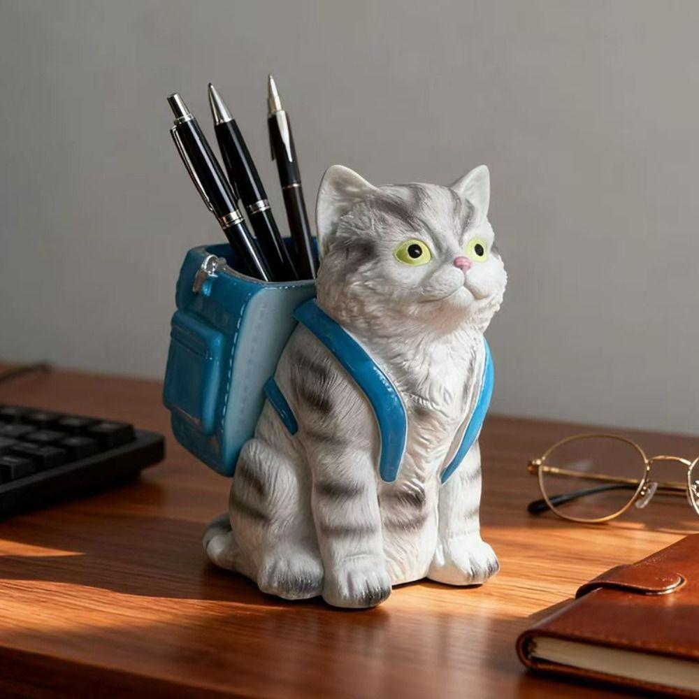 Creative Kitty Stationery Organizer Multi Functional Desktop Storage Ornaments  Student