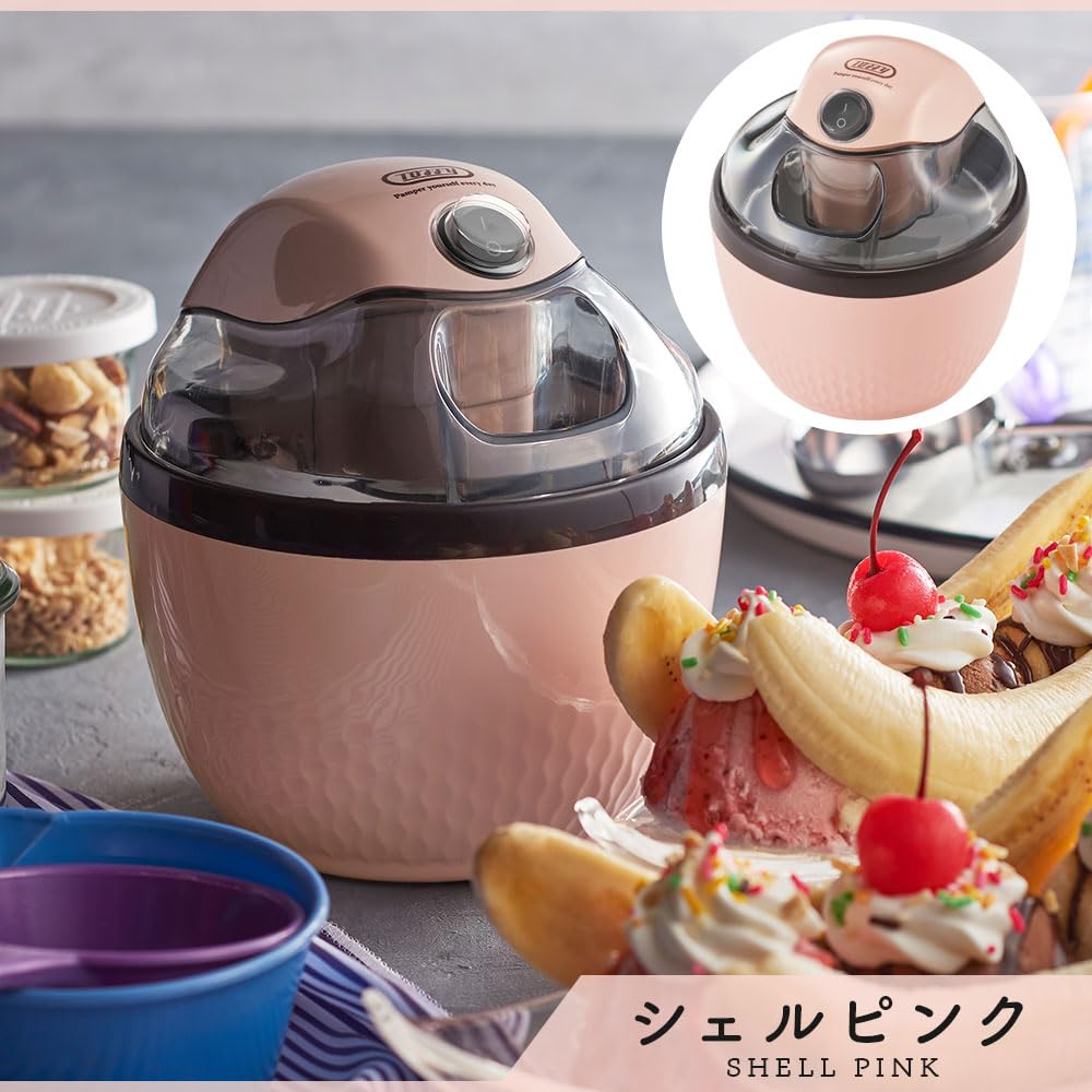 Toffy Eismaschine K-IS11, Authentisches Hausgemachtes Eis, Gesund, Einfache Rezepte, Toppings Enthalten, Retro Schalenrosa, K-IS11-SP