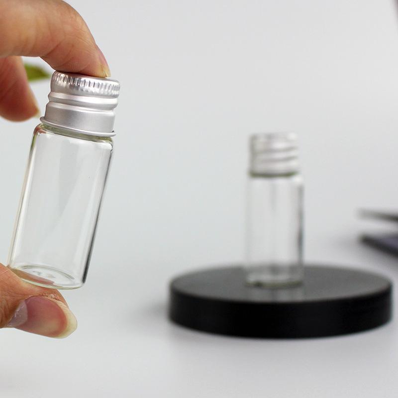 1mL Drift Bottle: Wood Stopper, Glass, Aluminum Lid – Creative Mini Wishing Bottle for Decor.