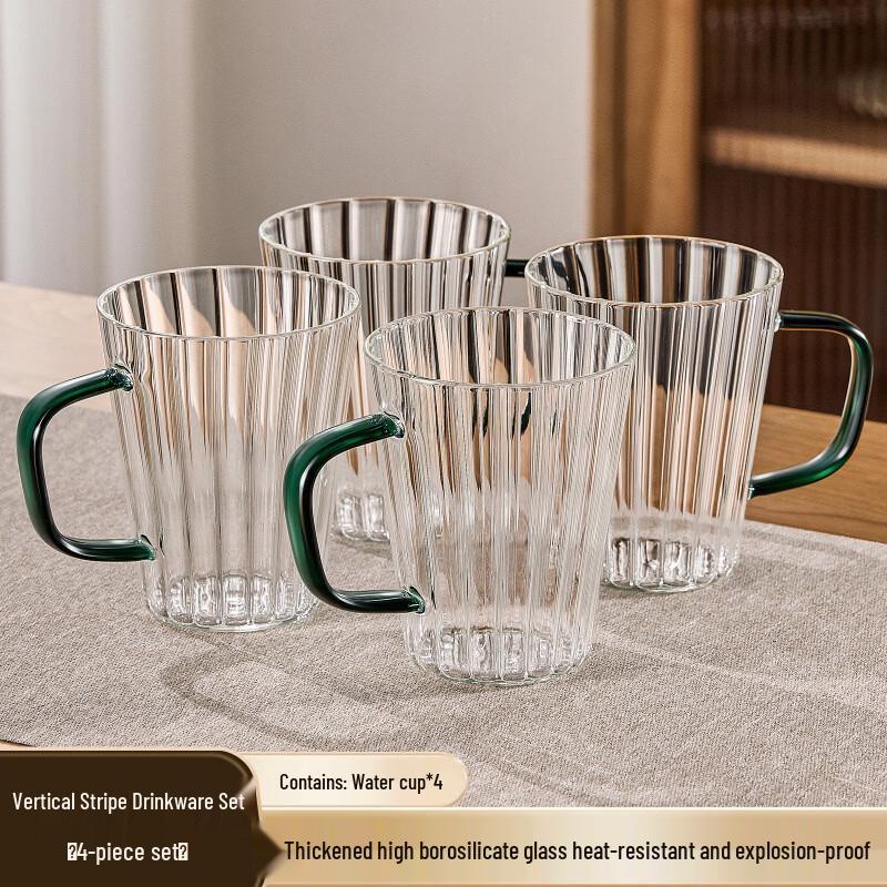Handon Vertical Stripe Glass Tea Cup Set with 2L Pitcher
