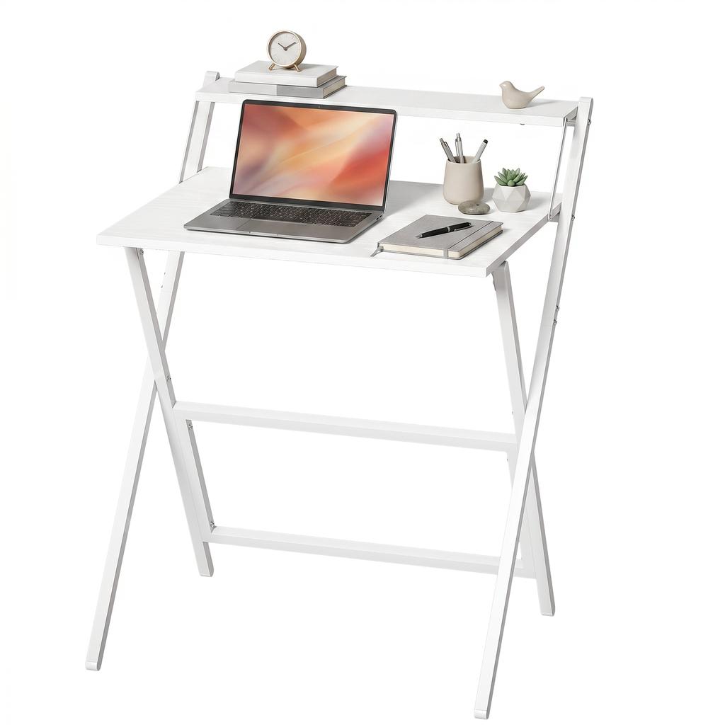 70 cm Folding Computer Desk with Monitor Shelf - White