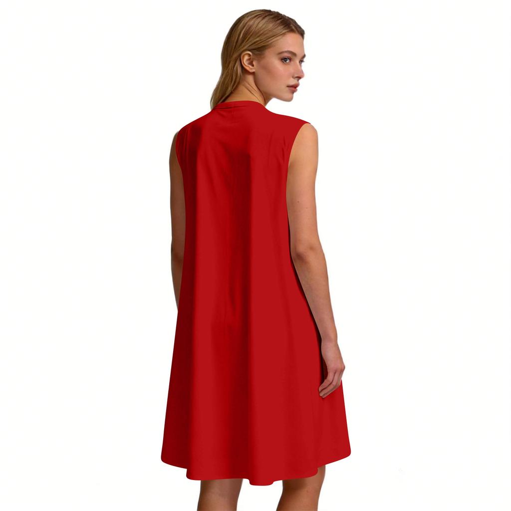 Women's Casual Sleeveless Dress V Neck Tie Strap Summer Sundress Lightweight Loose Fit Knee Length Dress