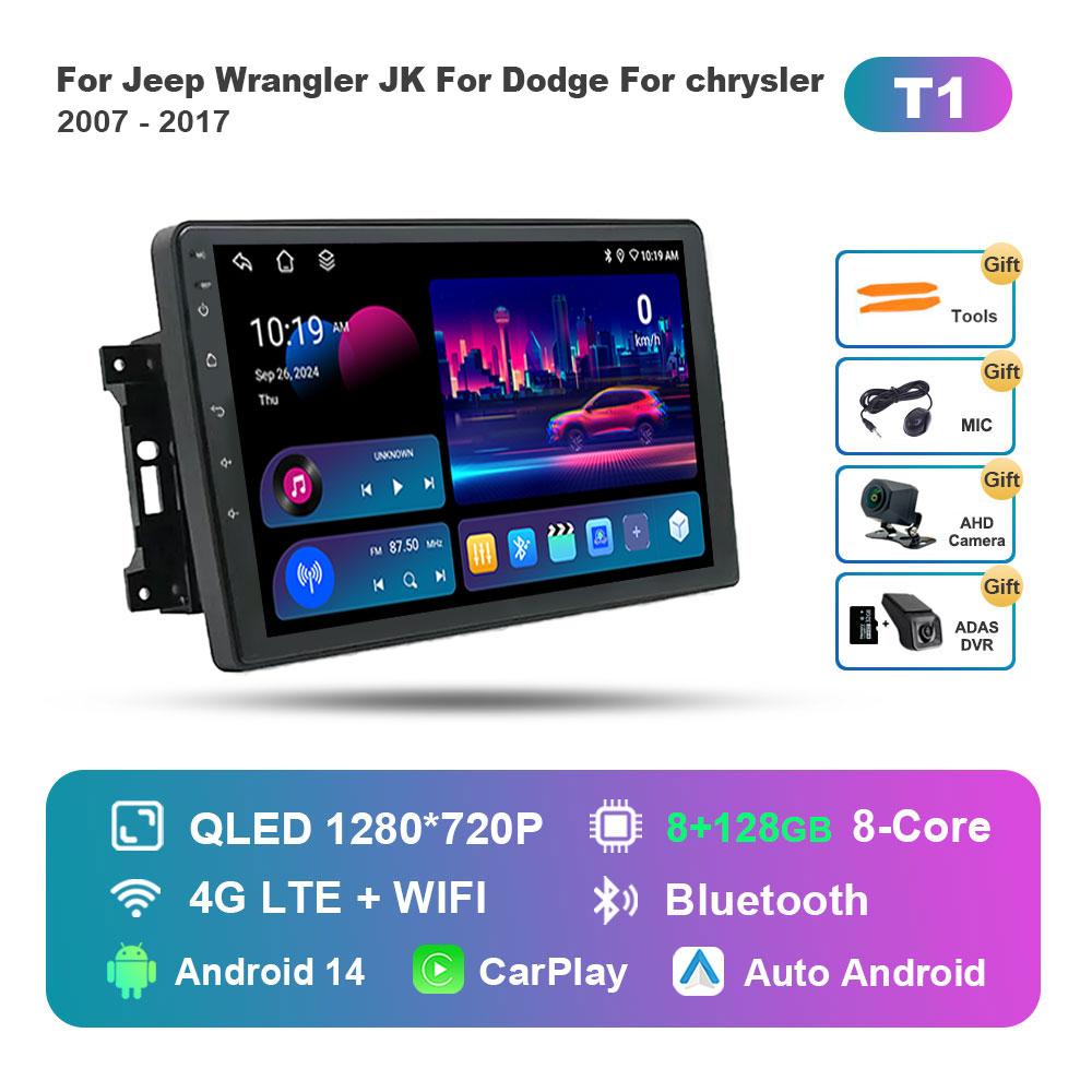 for Jeep Wrangler JK For Dodge For chrysler 2007 - 2017 Car Radio Multimedia Player Android 14 BT 4G DSP Stereo WiFi Auto Tools