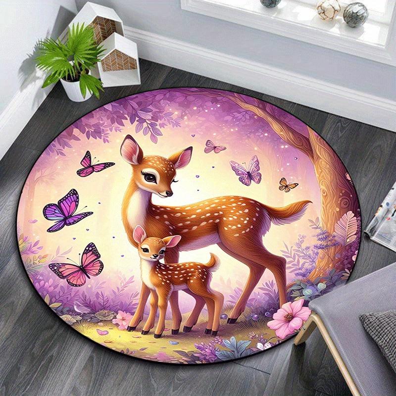 

1pc Soft, Absorbent & Non Slip Elegant Sika Deer Round Rug Soft Circle Rug for Living Room & Bedroom Decor, Chair Mats, and Unforgettable Ho 80cm by 80cm