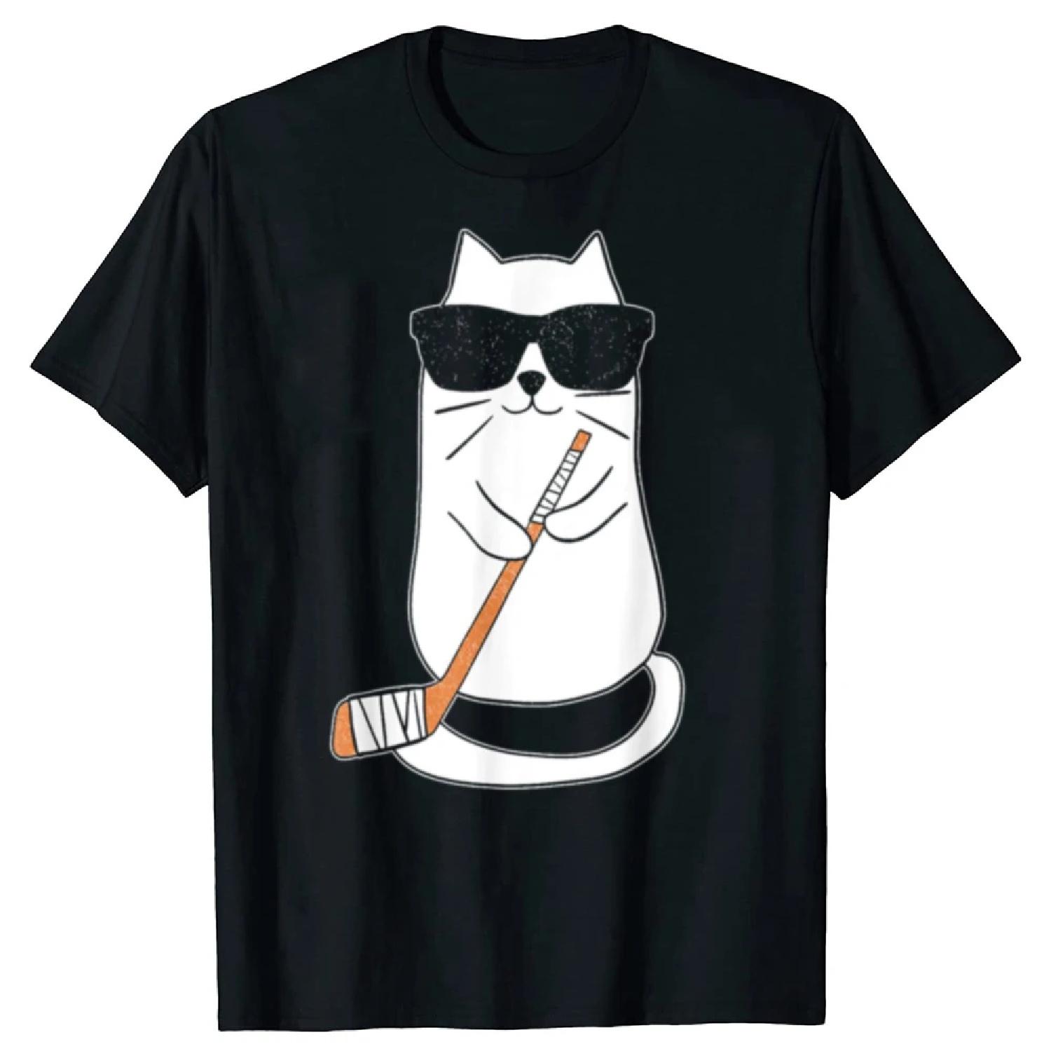 

Funny Ice Hockey Cat Player Stick Retro 100% Cotton T-shirt Men Women s Fashion Casual Tshirt Loose Oversized Streetwear T Shirt XXXXXL різнокольоровий