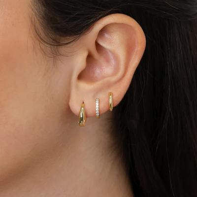 17KM Conjunto de 3 peças de fivelas de orelha de ouro simples e versáteis para mulheres, superfície lisa geométrica, brincos retrô de alta qualidade, presente de aniversário