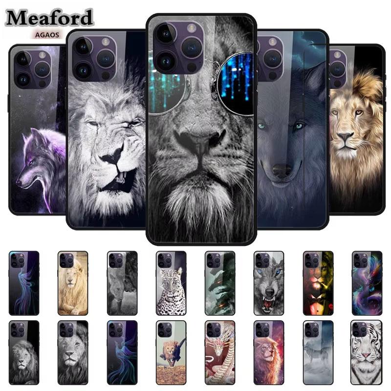 Phone Case for Apple Iphone 15 Pro 15 Plus Tempered Glass Hard Back Cover for Iphone 15 Pro Max Iphone15 Wolf Lion Funda Capa