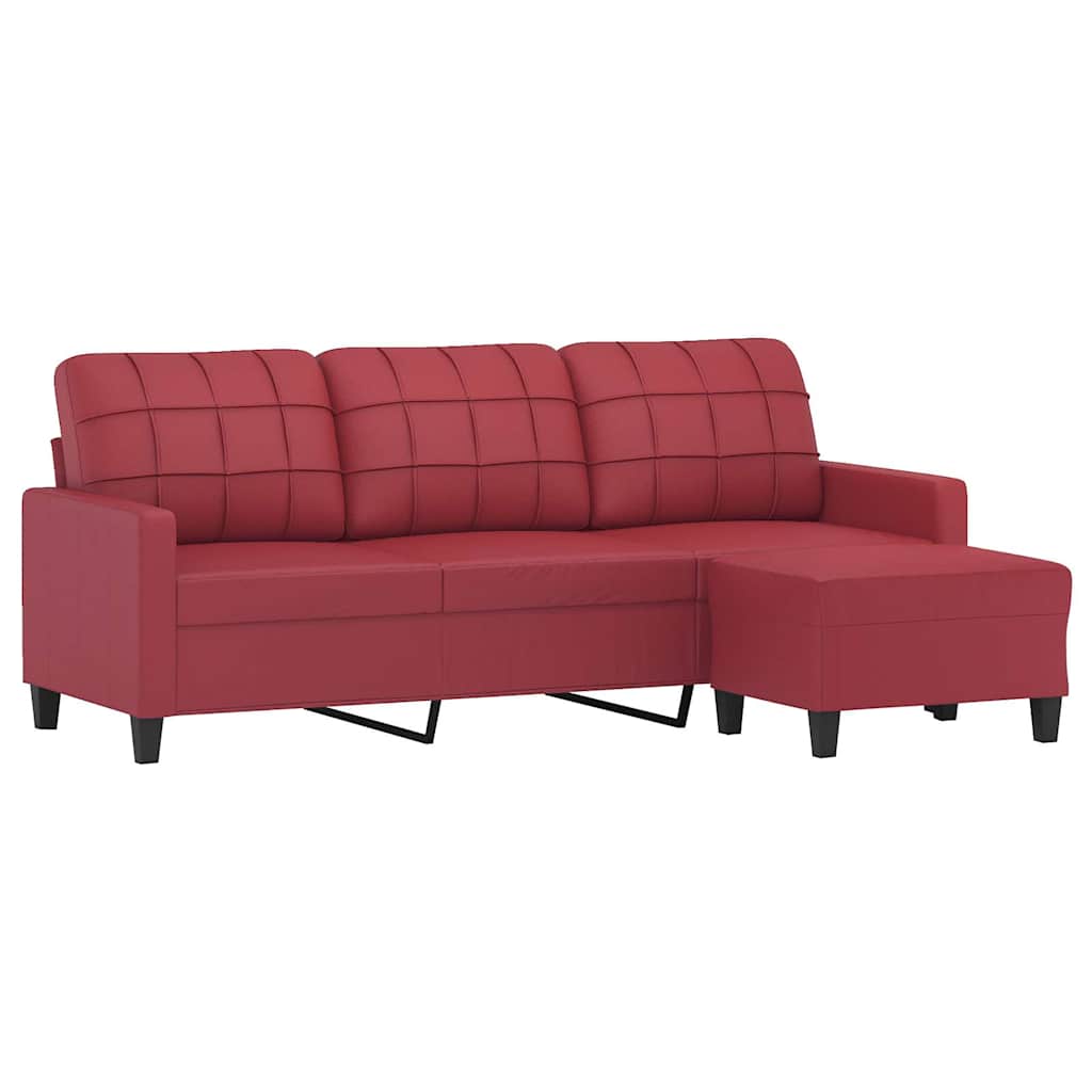 3 Seater Sofa with Ottoman in Burgundy 180 cm Artificial Leather
