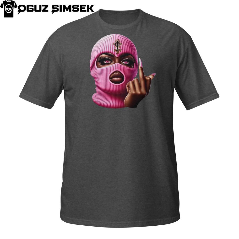 

Ski Mask Girl T-Shirt – Pink Balaclava Baddie Graphic with Attitude and Style L