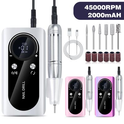 45000RPM Nail Drill Machine Electric Portable Nail File Rechargeable Nail Sander for Gel Nails Polishing For Home Manicure Salon