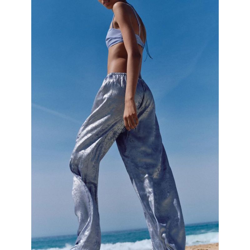 Za2024 Summer New Product Women's Clothes Fashion Elastic Waist Drawstring Wide Leg Aluminum Foil Casual Pants 8741038 406