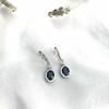 Genuine Natural Blue Sapphire Oval Halo Dangle Drop Silver Earrings  For MOM
