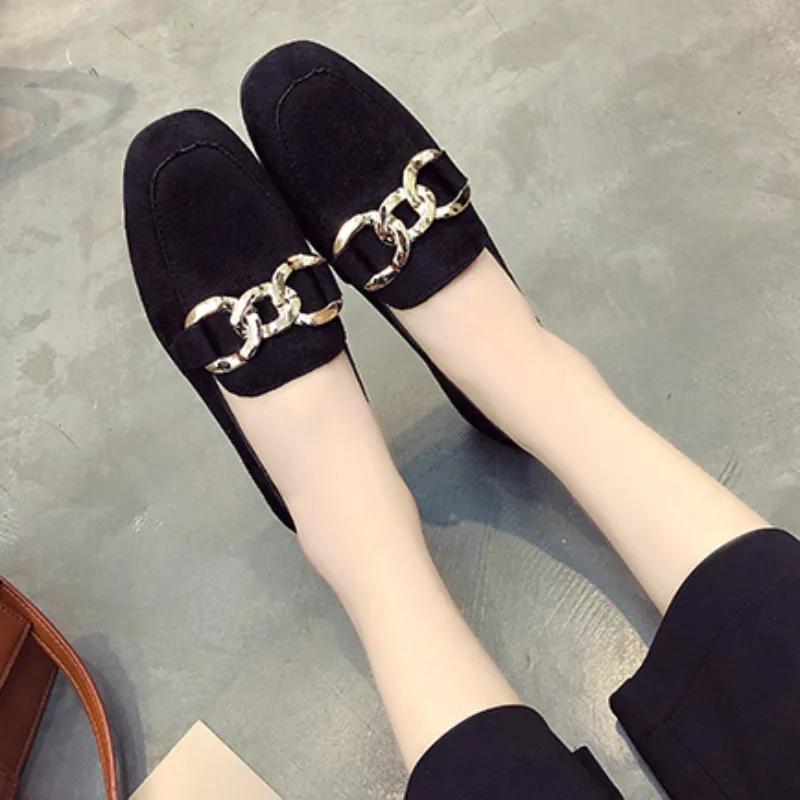 Women's Shoes on Sale 2024 New Slip on Women's Flats Autumn Square Toe Solid Flock Metal Decoration Low-heeled Casual Shoes