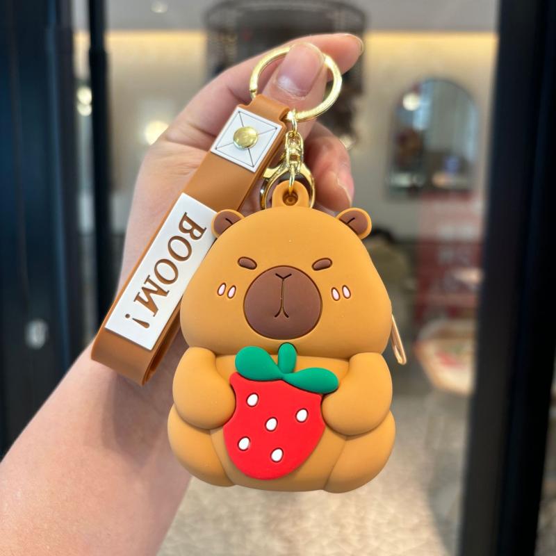 Lovely Cartoon Capybara Silicone Coin Carrier with Keychain, Compact Earphone Container, Vehicle Decor, Kids' Presents