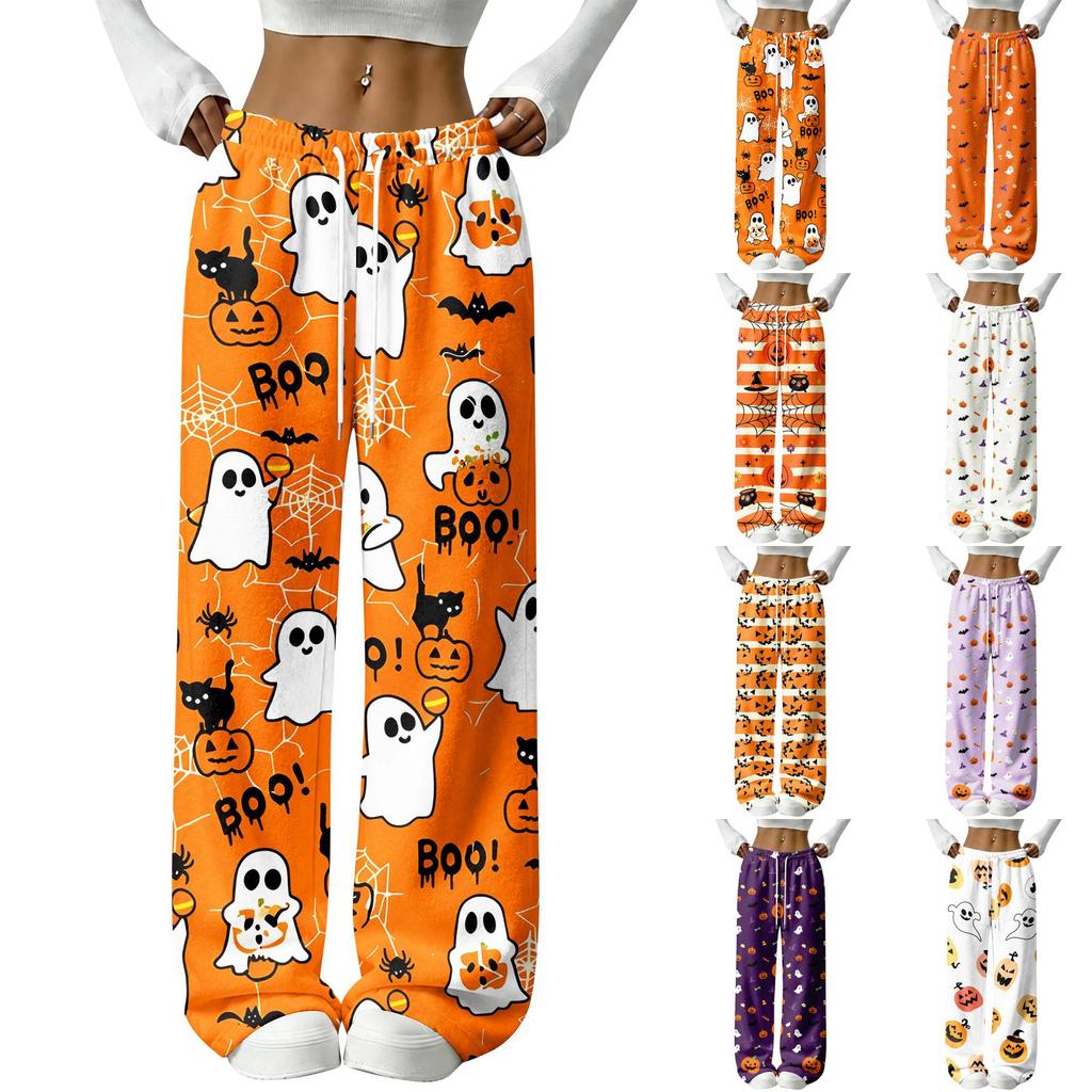 Damen Flanell Schlafanzughose für Halloween Gerade geschnitten Feiertags Loungewear Nachtwäsche