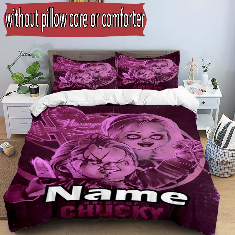 3pcs Duvet Cover Set (1*Duvet Cover + 2*Pillowcase, Without Core), Custom Name horror movie Pattern Bedding Set, Home Bedroom Decor Gift