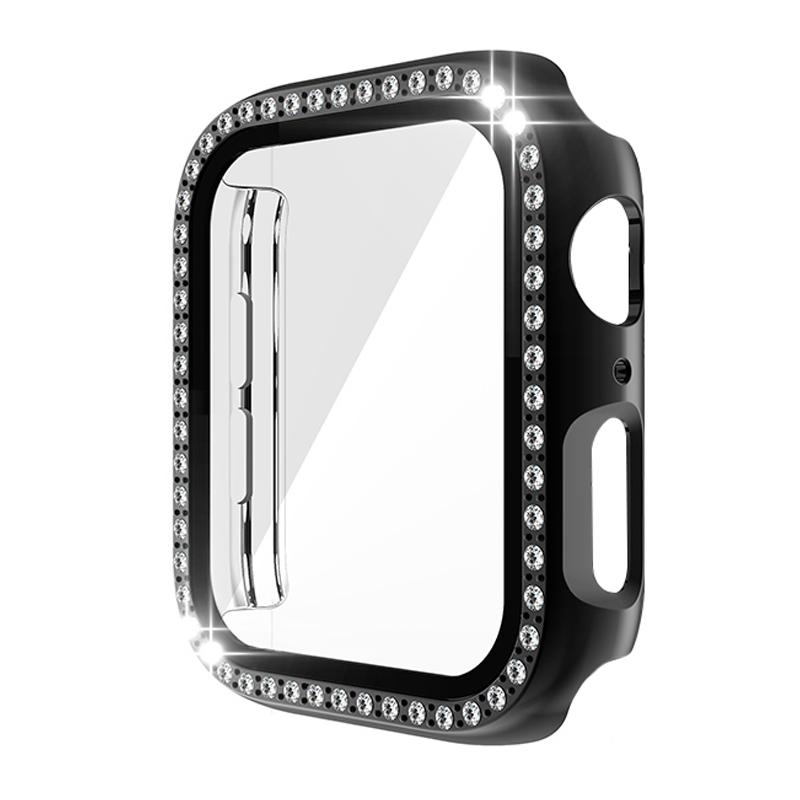 Glass+Diamond Watch Case for Apple Watch Series 8 7 6 SE 5 4 321 Screen Protector iWatch 45mm 41mm 44mm 40mm 42mm 38mm PC Cover