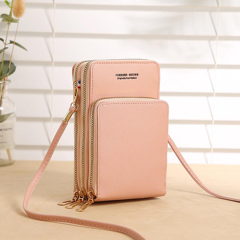

2026 New Large Capacity Multi Functional Solid Color Fashion Simple One Shoulder Small Bag Touch Screen Crossbody Phone Bag Women s 11x6x18cm світло-рожевий колір