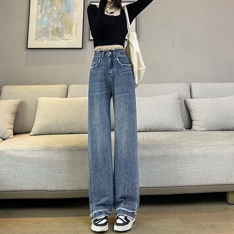 Women s High-Waist Frayed Wide-Leg Jeans - Retro Spring/Autumn 2023 Collection S