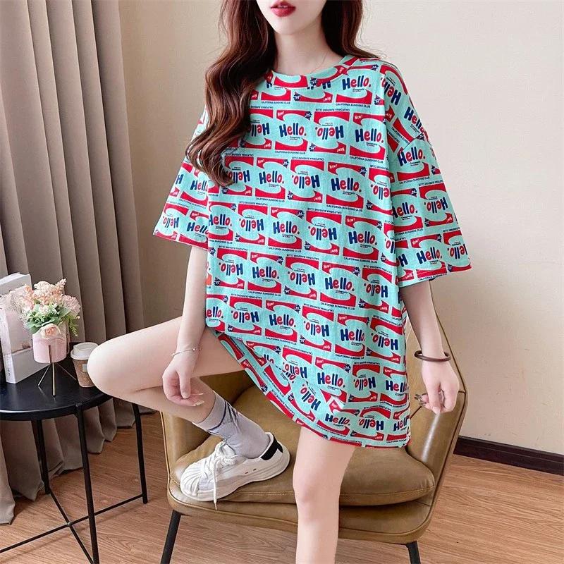 Sommer Vintage Print T-Shirt Mode Damen Übergroß Grafik Langarm T-Shirts Y2k Oberteile Harajuku Hip Hop Streetwear Jugend