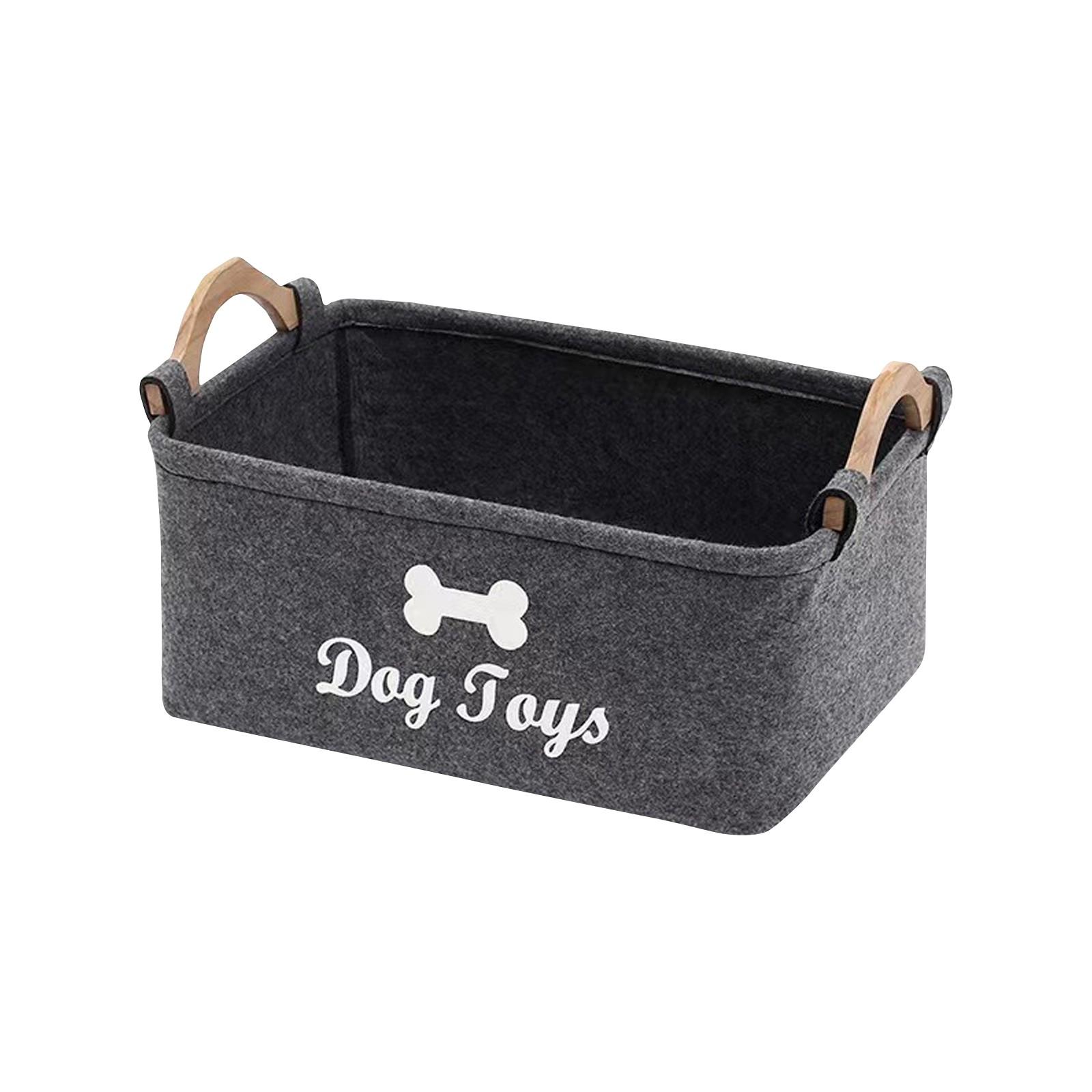 

Мягкая плюшевая корзина для хранения игрушек для собак с деревянной ручкой, идеально подходит для организации принадлежностей для животных дома One Size