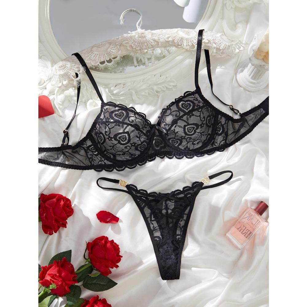 

Сексуальный кружевной дышащий тонкий бюстгальтер с эффектом пуш-ап Женский сексуальный комплект нижнего белья Кружевное прозрачное сексуальное нижнее белье XL чёрный