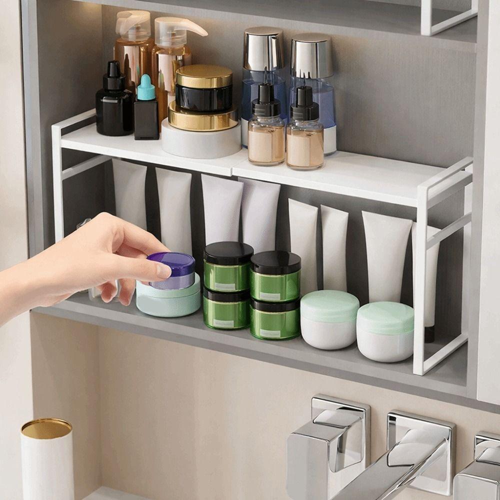 Double-Layer Expandable Cabinet Shelf Large Capacity Narrow Spice Rack  for Kitchen