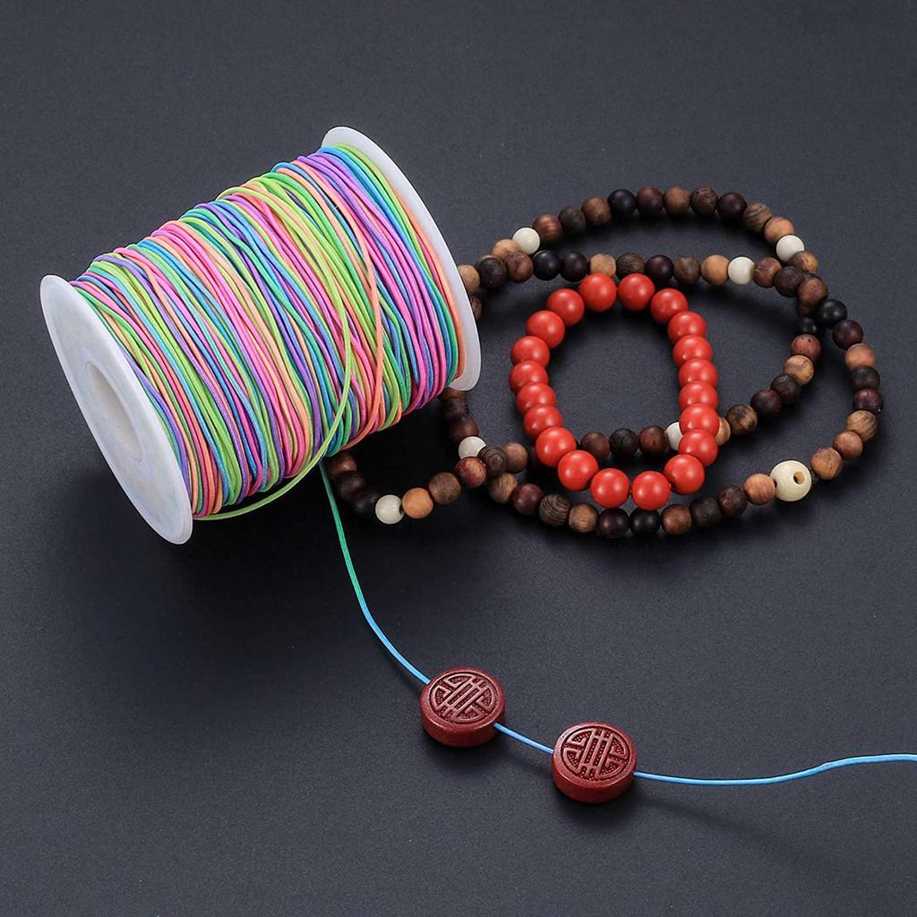2X Elastic Cord, Beading Cords Threads, Rainbow Color Stretch String Cord, Fabric Crafting String For Bracelet