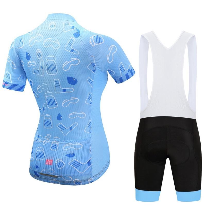 Breathable Summer Short Riding Bicycle Cycling Clothing Set Women Sport Jerseys Suits White Bib Pants Bicycle Clothes Race Bicycle Wear Tights