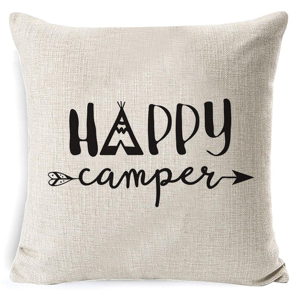 Cotton Linen Cushion Cover Best Memories Happy Camper Decorative Pillow Case Bedroom Sofa Home Decor Gift Fundas De Cojin