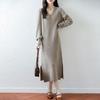 Women's V-Neck Wool Sweater Dress, Loose Fit, Slit Design, Over-the-Knee Length, Large Size, Plain Pullover, Inner Layer Long Skirt