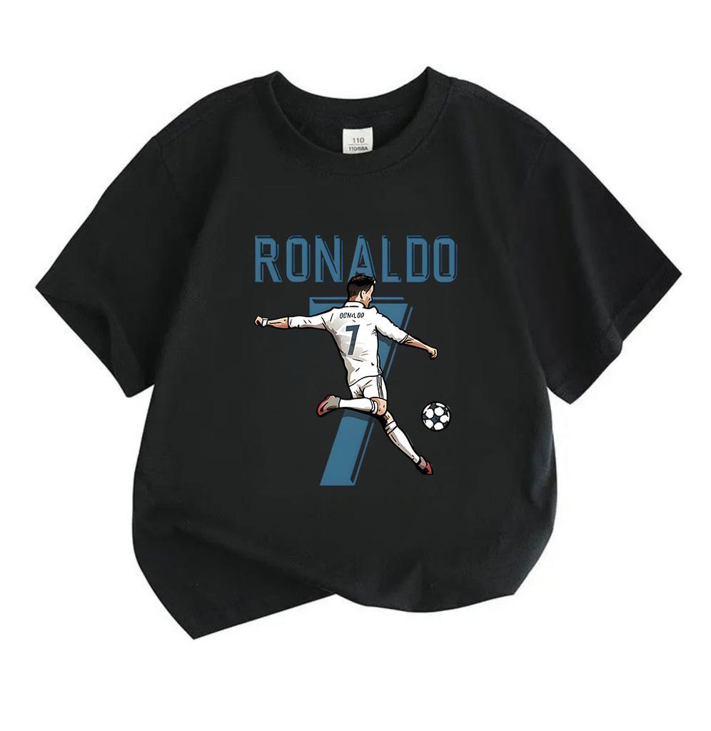 Kids Boys Girls 100% Cotton Crew Neck Short Sleeve T-Shirt, Soccer Player No.7 Print Casual Tees for Sports Fans Children Everyday Wear Top