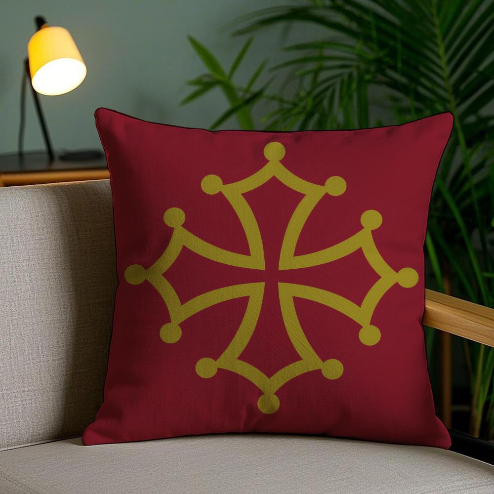 Region Occitania Occitan Cross Cushion Cover Plush Fabric Soft Double-Sided Printed Invisible Zipper Sofa Pillow Case Home Decor