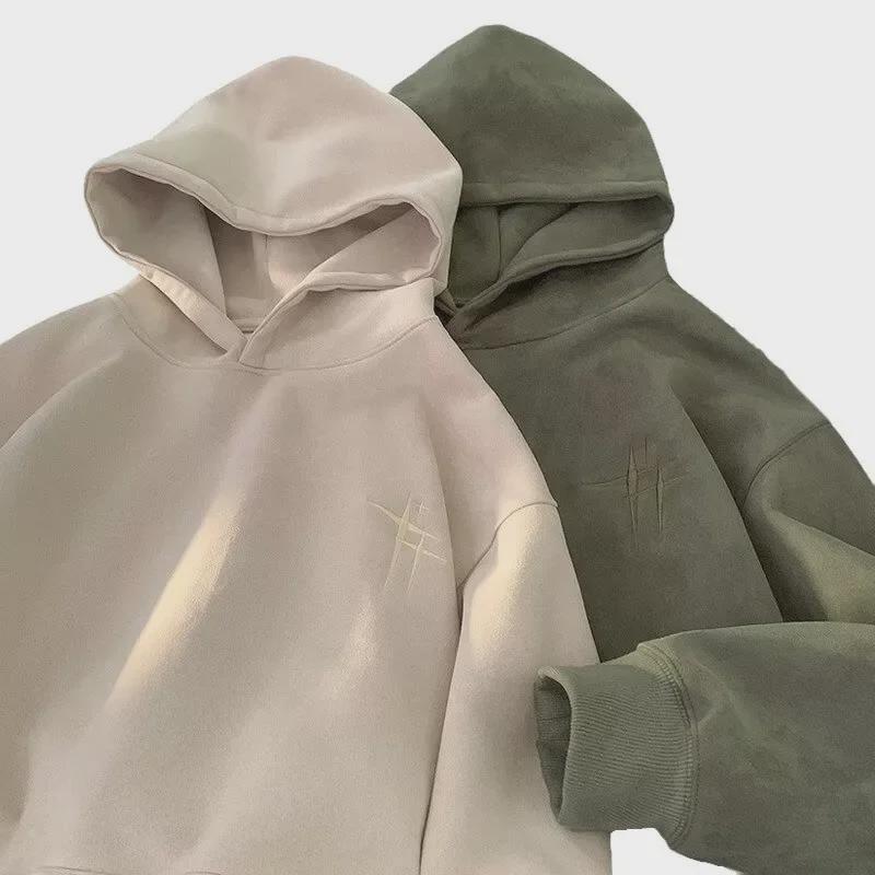 Übergroßer Wildleder-Hoodie für Herren: Trendy American Style, Plüschsamt, Herbst/Winter Mode