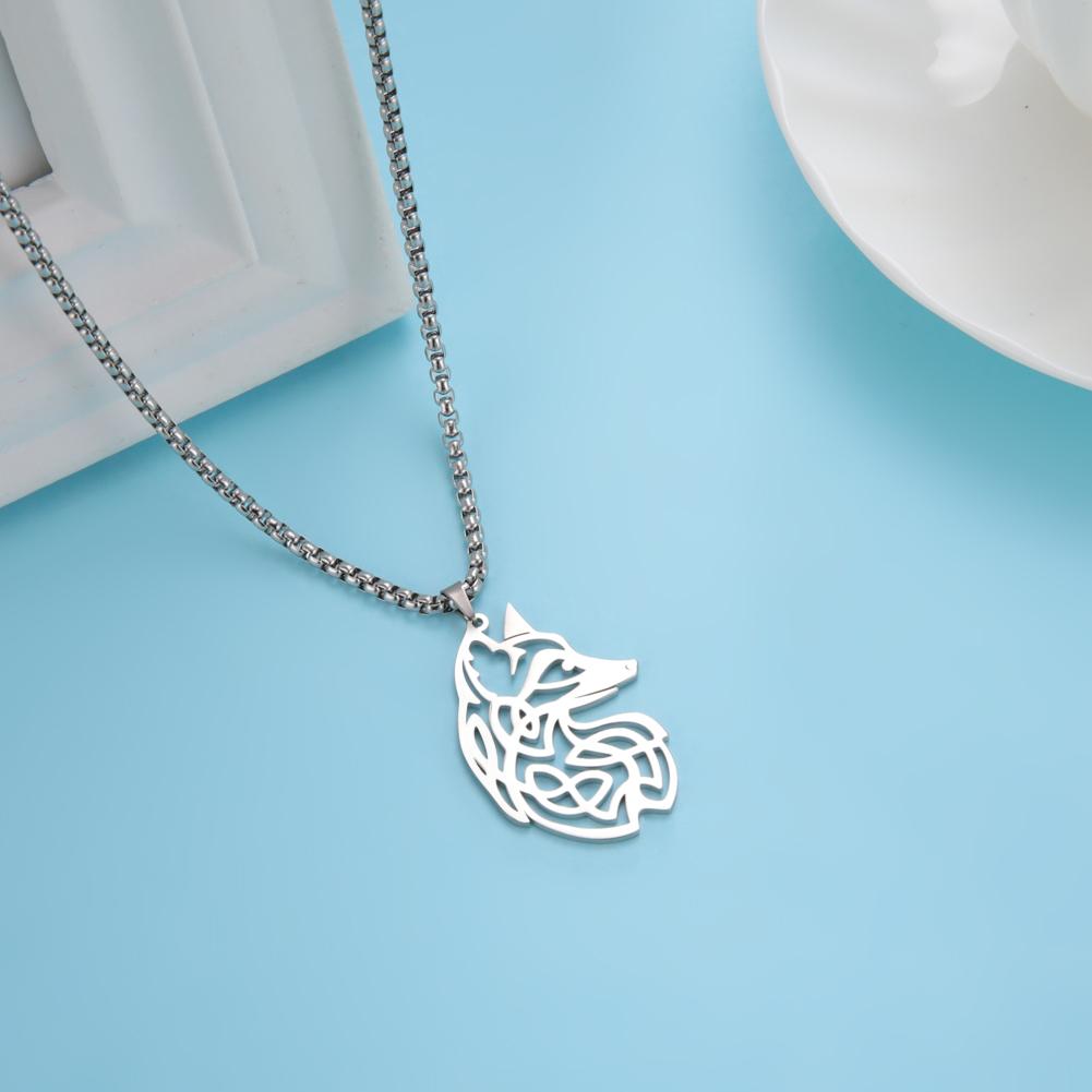 Vintage Celtics Knot Fox Pendant Necklace Viking Animal Loki Dragon Nordic Amulet Stainless Steel Jewelry Gift for Men Women