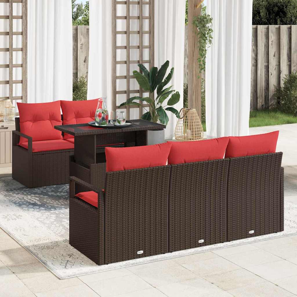 Garden Sofa Set with Cushions and Storage 6 Pieces Brown Poly Rattan
