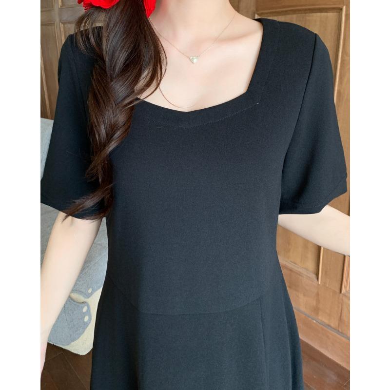 Dimanaf Women 2025 Plus Size Solid Dress Summer Vintage Dress Basic Long Casual Loose Black Dress Maxi