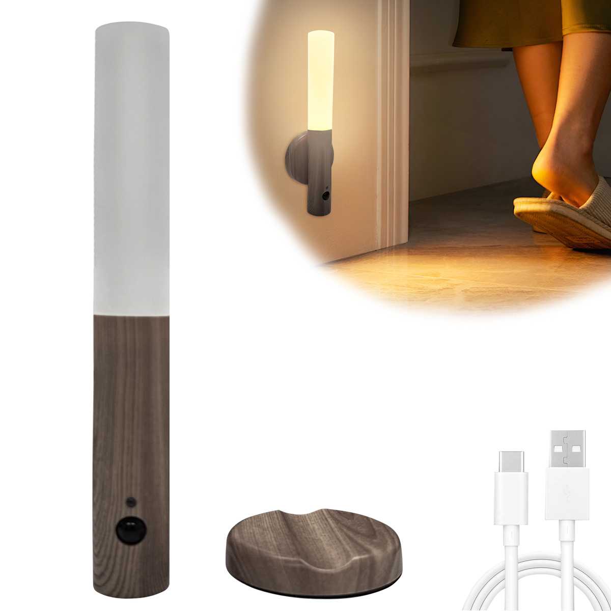 

Imitation Wood Art Light Human Body Induction Small LED Night Light USB Charging Hallway Induction Light Closet Induction 0-5W&Warm White (2700-3500K)&Brown белый