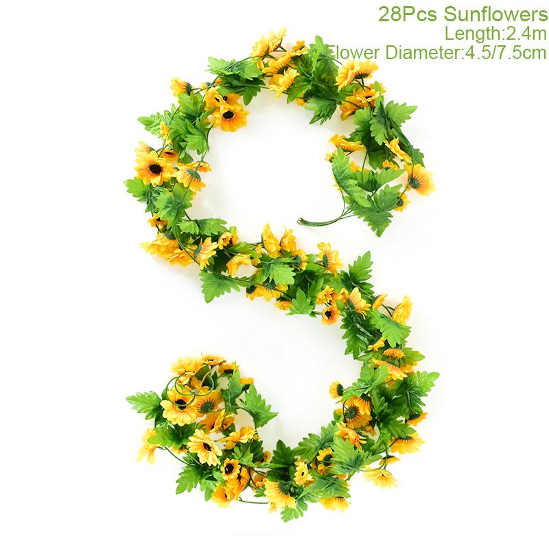 Sunflower Artificial Flowers Vine Silk Fake Plant Rattan Garland for Wedding Arch Home Garden Decoration DIY Wall Hanging Wreath