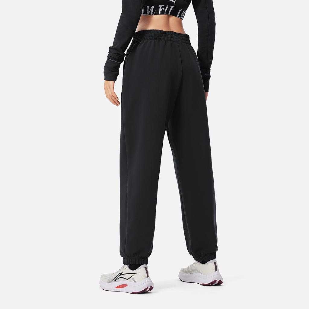 Li-Ning Loose Mid Waist Warm Fleece Lined Drawstring Knitted Sports Pants Women bottoms Black AYKU542-1