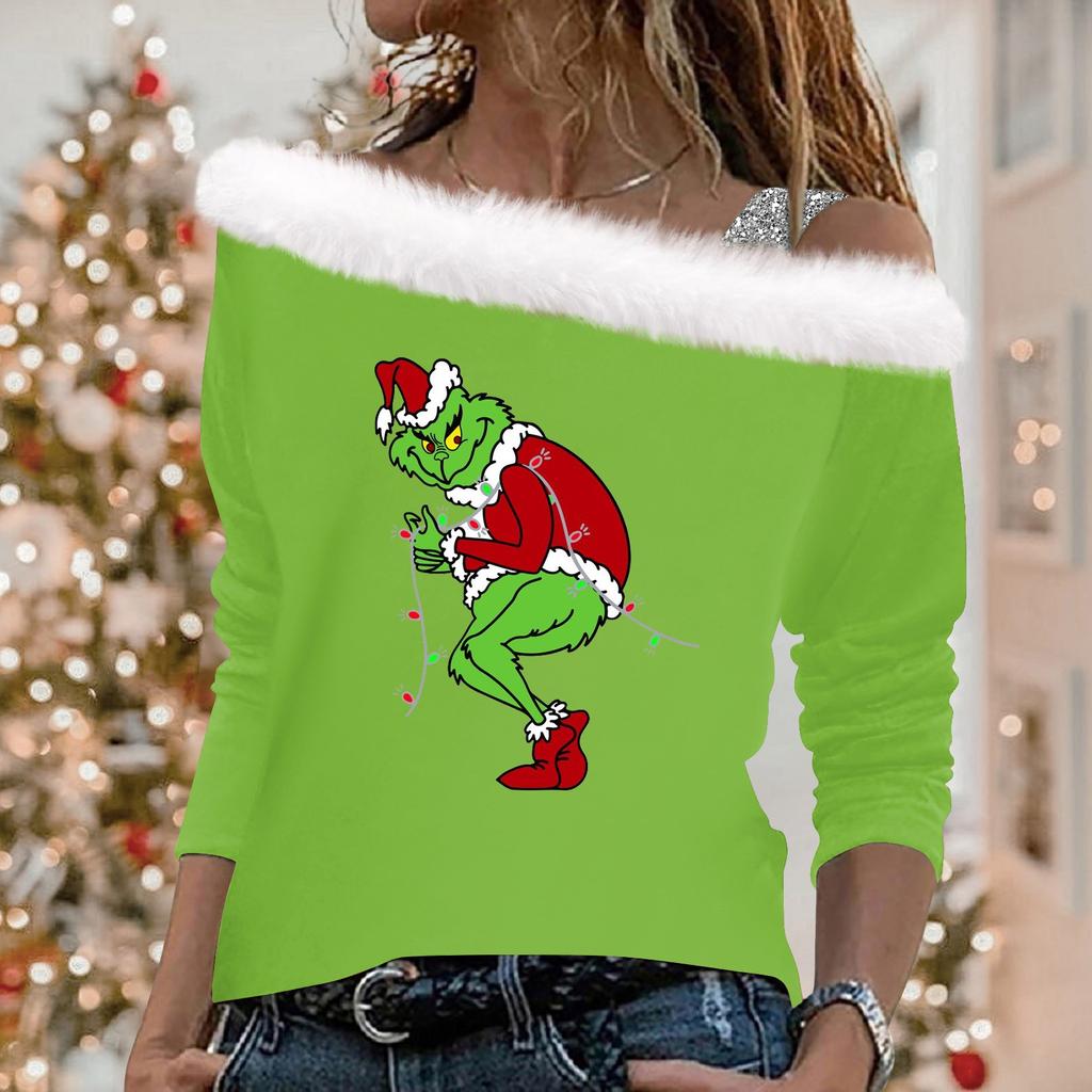 Damskie bluzki z długim rękawem luźne bluzki typu pulower z nadrukiem świątecznym