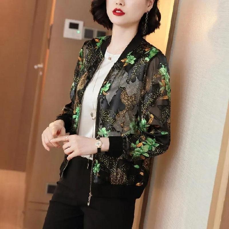 Women's Chiffon Sun Protection Clothing Thin Zip Cardigan Jacket Printed Thin Long Sleeve Casual Jacket Simple Commute Sun Protection Top