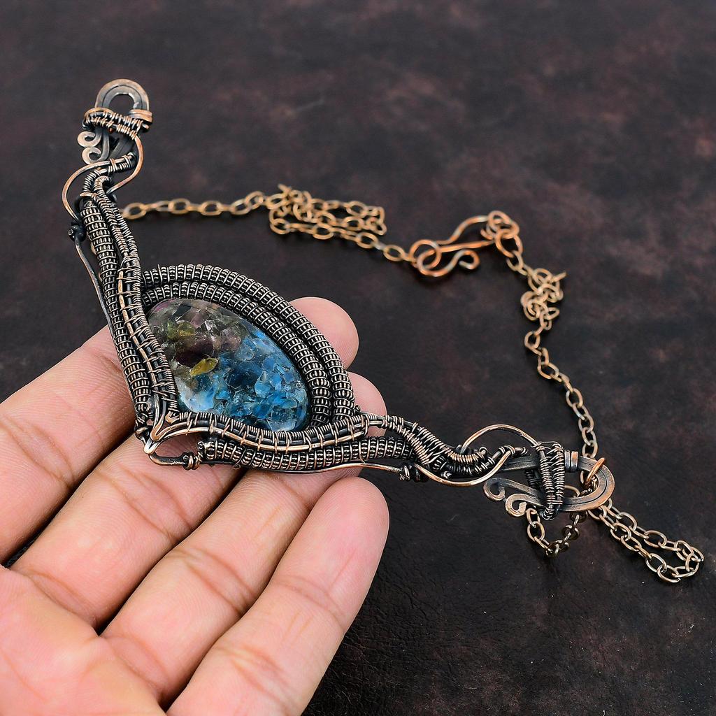 Watermelon Tourmaline Necklace Copper Wire Wrapped Jewelry Adjustable Chain Necklace Handmade Gemstone Necklace Copper Wire Wrapped Necklace