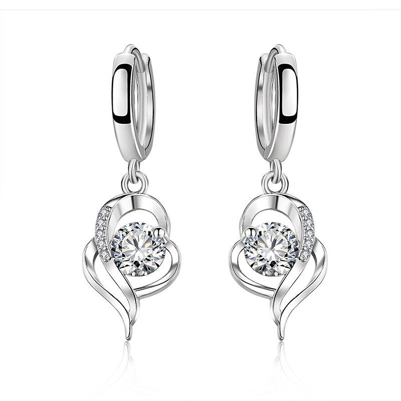 Runxin Elegant Heart Rhinestone Dangle Hoop Earrings for Women - Japanese Korean Fashion Style