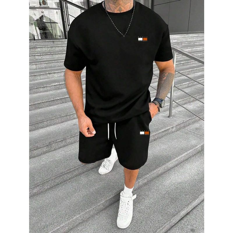 Arrival Summer Tracksuit for Men Solid Color Paris Short Sleeve T Shirt Shorts 2 Piece Set Oversize Casual Suit Male Clothes