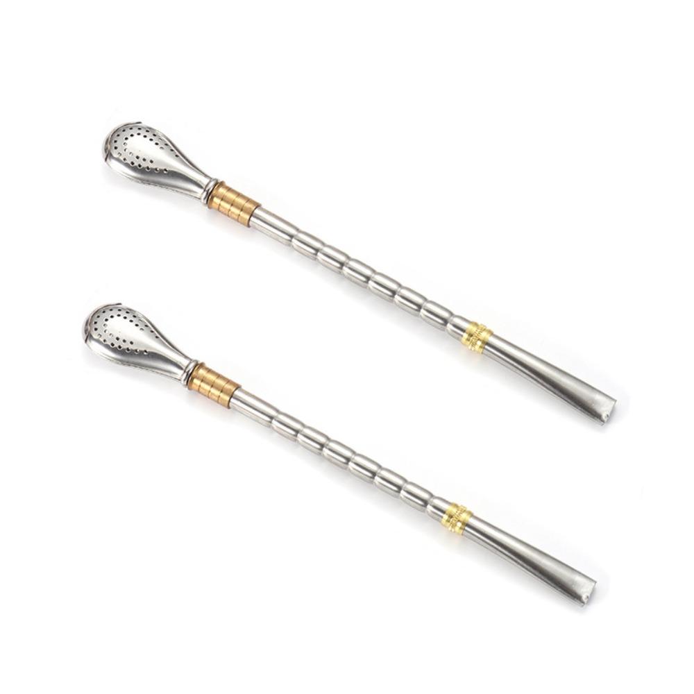 

2 Piece Stainless Steel Straw Spoon Reusable Drinking Straw Yerba Mate Tea Spoon Household Style B