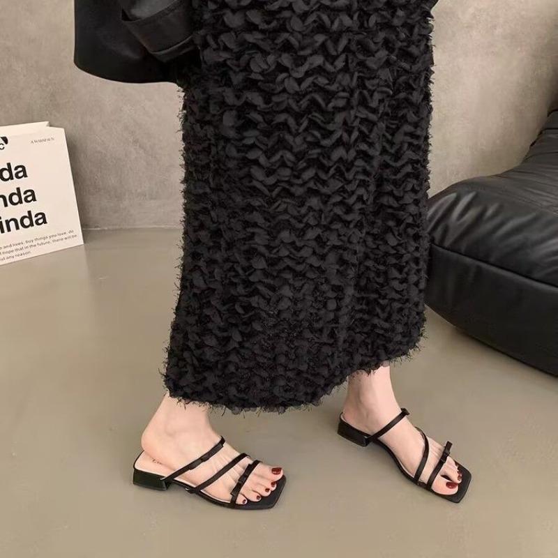 With skirt bow open-toed sandals fairy shoes summer new thin strap square head sandals 39 чёрный 3290₽